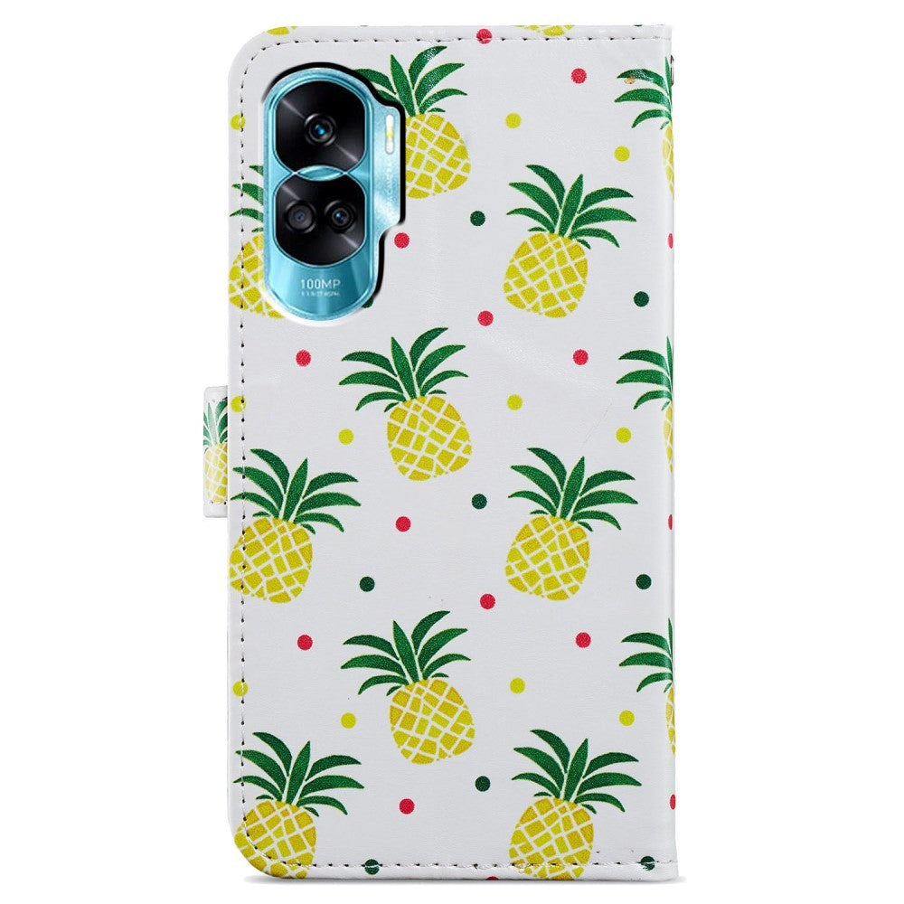 Honor 90 Lite flip-deksel i kunstskinn m. Lommebok og stropp - Ananas