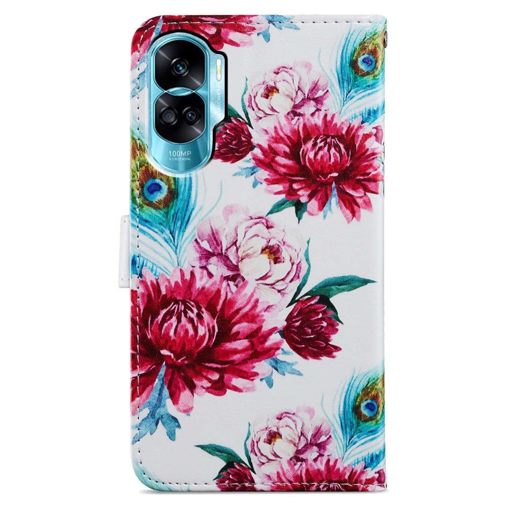 Honor 90 Lite flip-deksel i kunstskinn m. Veske og stropp - blomster