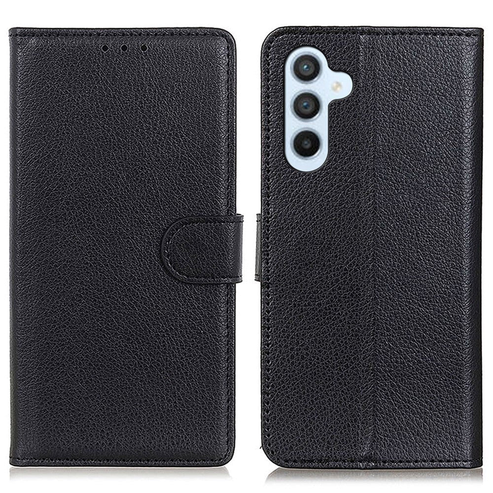 Samsung Galaxy A05s Litchi Leather Flip Cover m. Lommebok - Svart