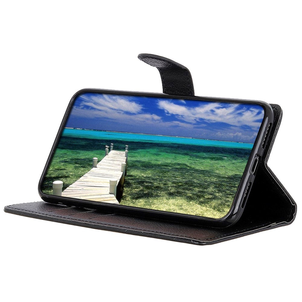 Samsung Galaxy A05s Litchi Leather Flip Cover m. Lommebok - Svart