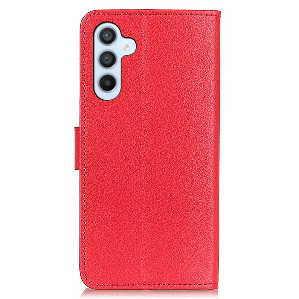 Samsung Galaxy A05s Litchi Leather Flip Cover m. Lommebok - Rød