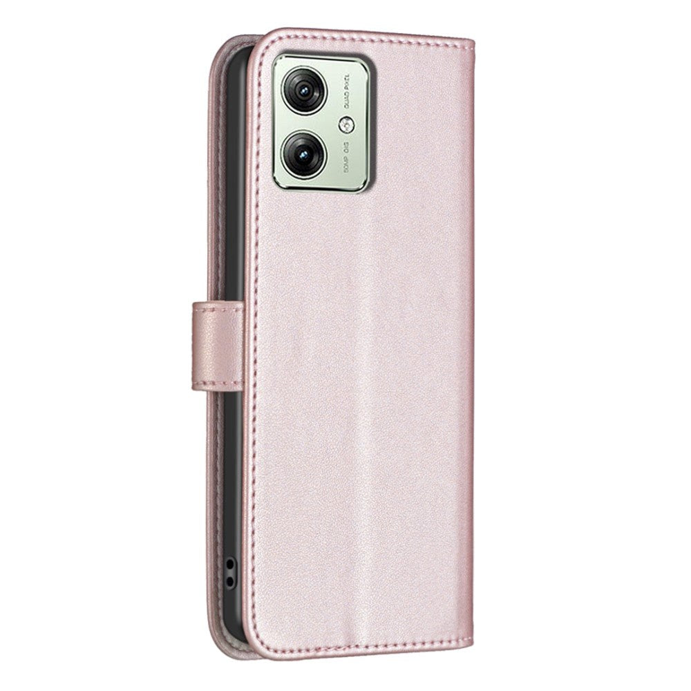 Motorola Moto G54 Leather Flip Cover m. Stativfunksjon og kortholder - Rose Gold