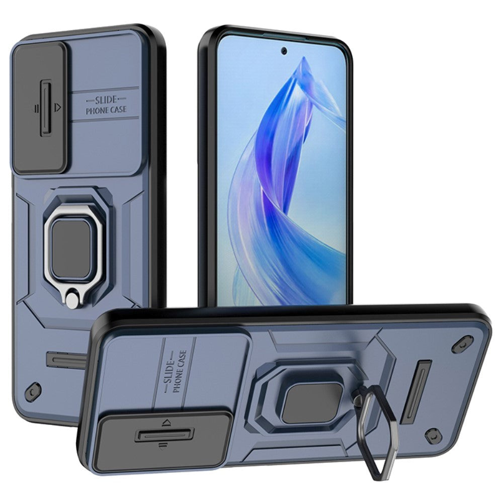 Honor 90 Lite Craftsman Bakdeksel m. Magnetisk Kickstand & Cam Slider - Blå