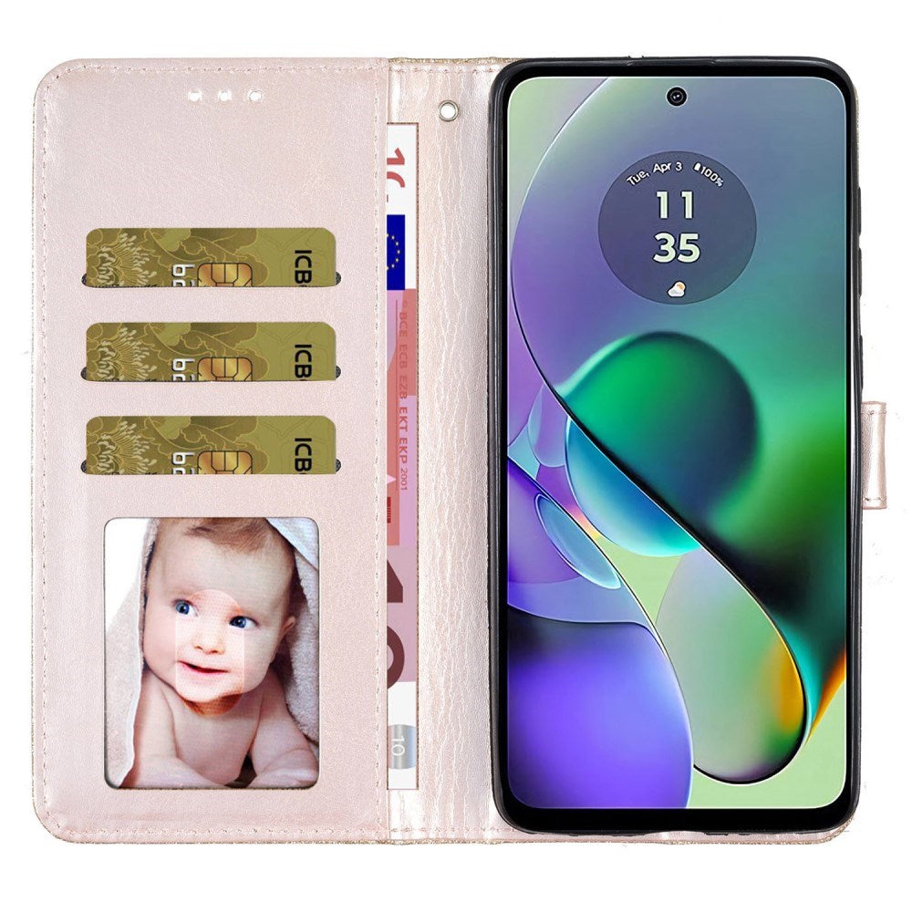 EIDERWOOD Motorola Moto G54 Leather Flip Cover m. Lommebok & stropp - Glitter - Gull