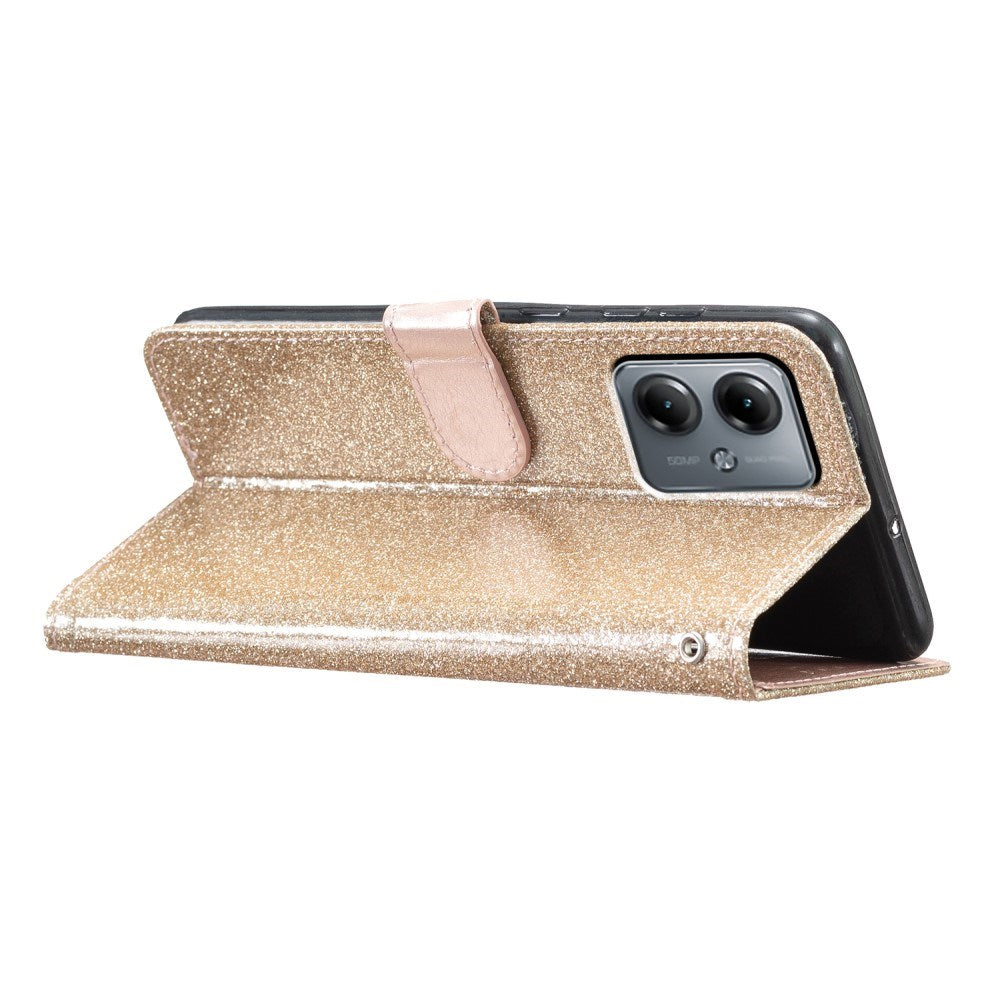 EIDERWOOD Motorola Moto G54 Leather Flip Cover m. Lommebok & stropp - Glitter - Gull