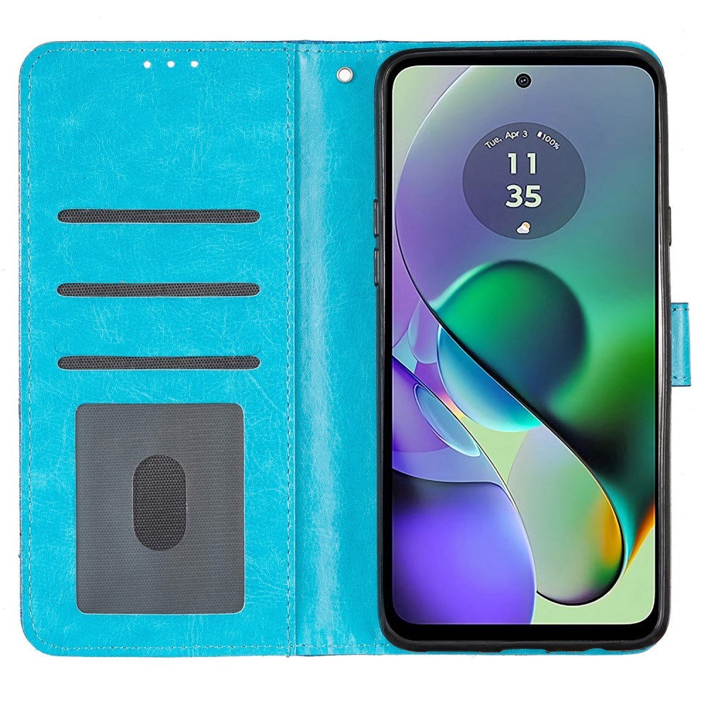 EIDERWOOD Motorola Moto G54 Leather Flip Cover m. Lommebok & stropp - Glitter - Blå