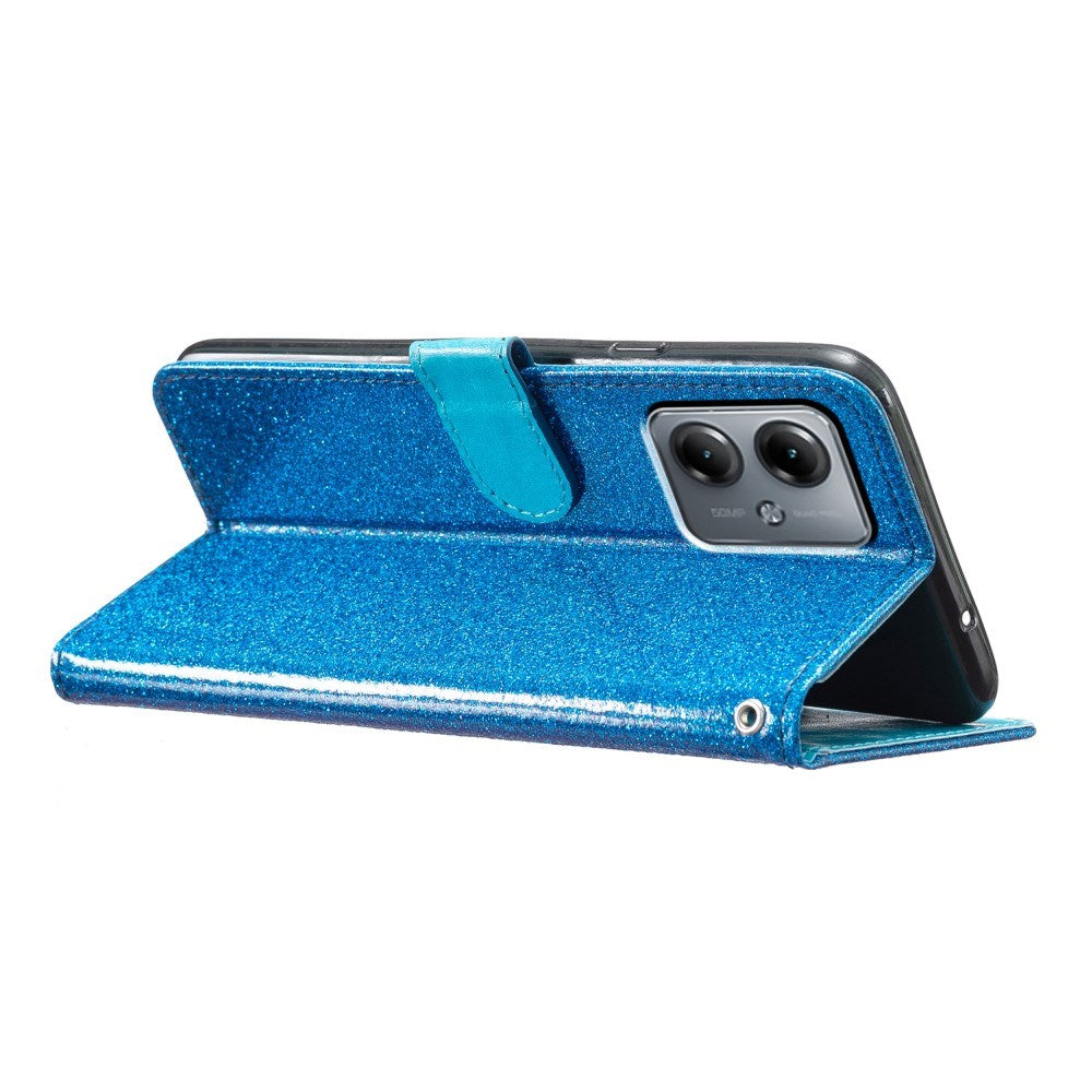 EIDERWOOD Motorola Moto G54 Leather Flip Cover m. Lommebok & stropp - Glitter - Blå