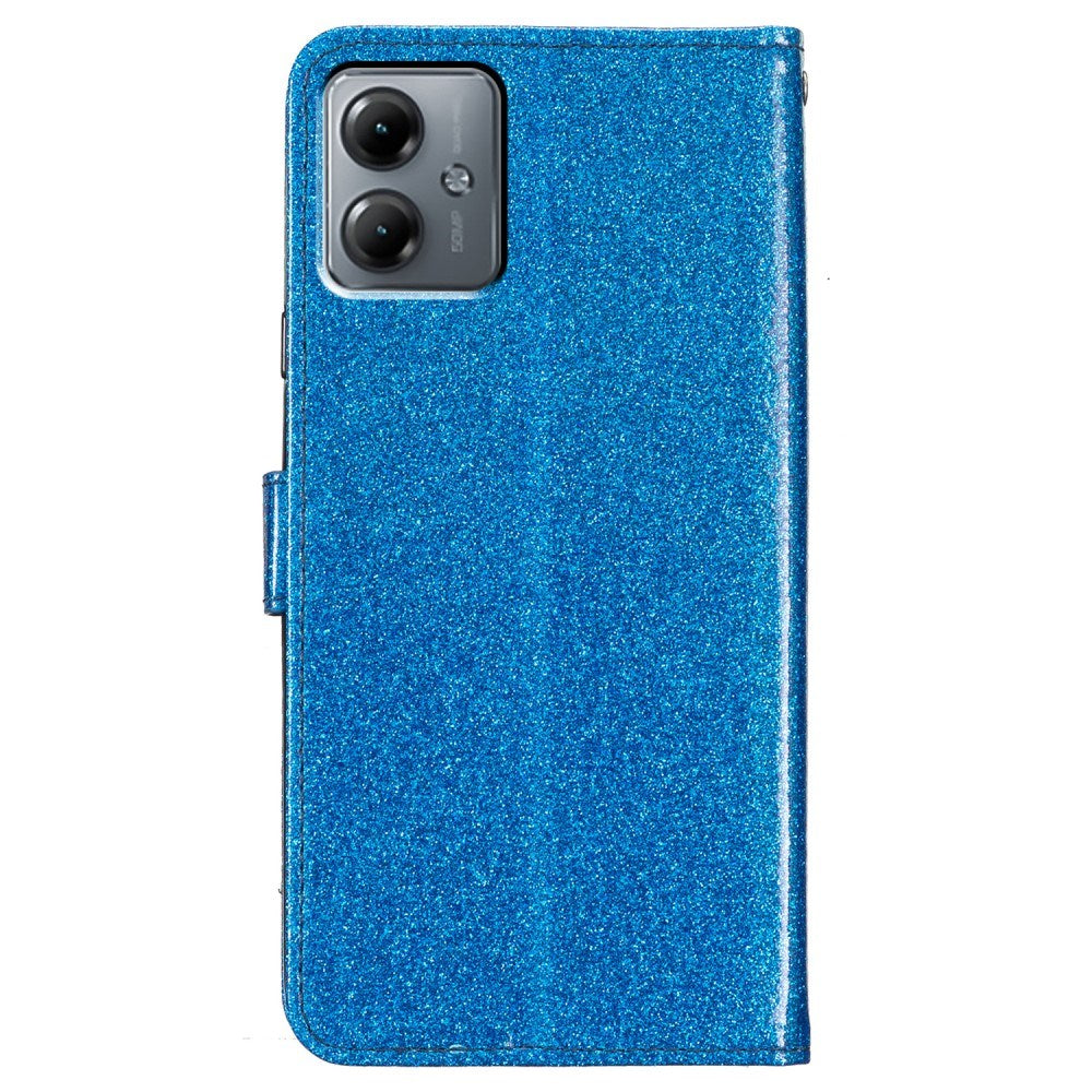 EIDERWOOD Motorola Moto G54 Leather Flip Cover m. Lommebok & stropp - Glitter - Blå