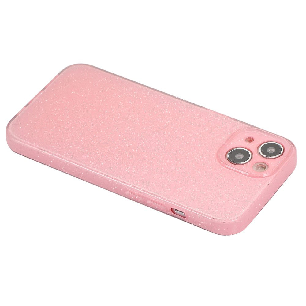 iPhone 15 fleksibelt plastdeksel m. Glitter - Rosa