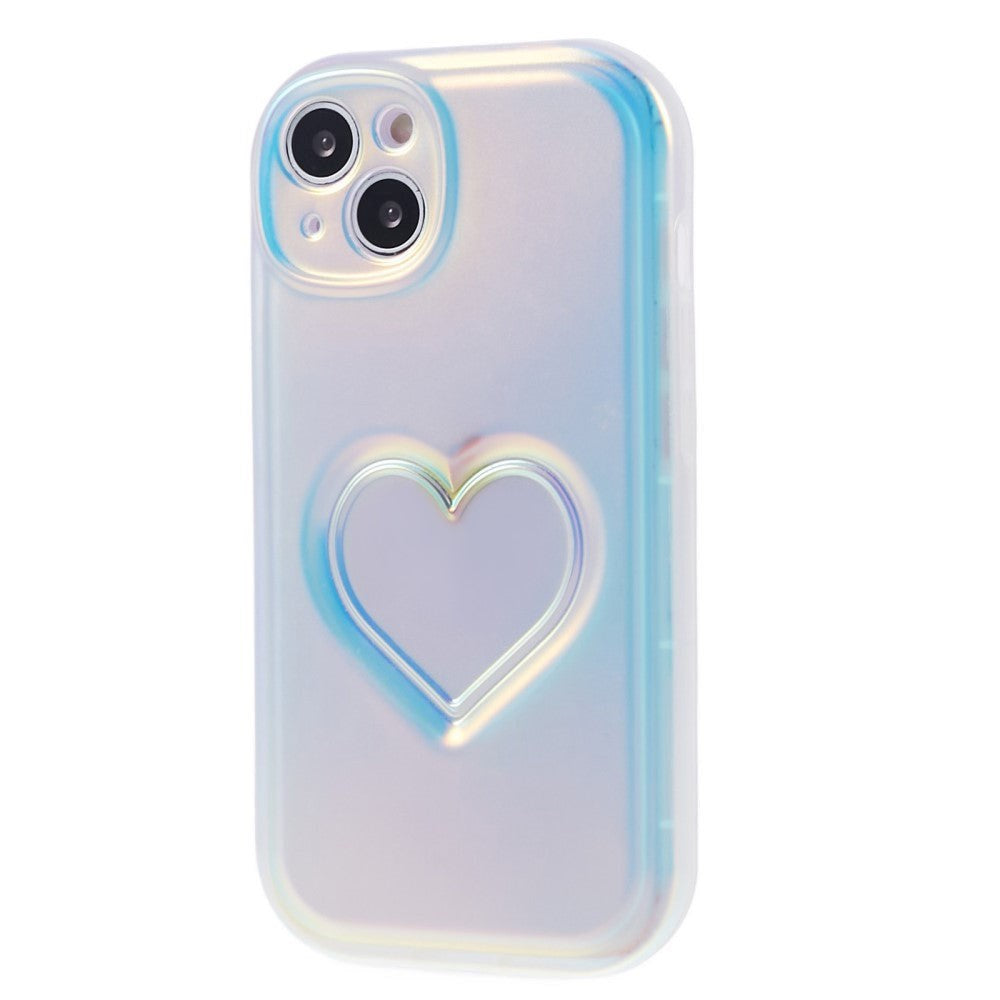 iPhone 15 Fleksibelt Plastik Bagside Cover m. Hjerte - Flerfarvet