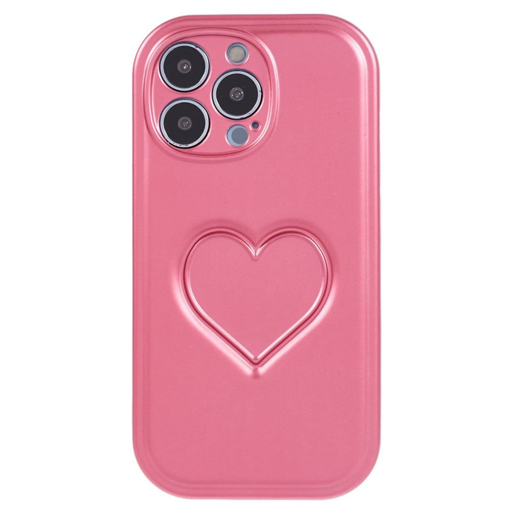 iPhone 15 Pro Fleksibelt Plastik Bagside Cover m. Hjerte - Pink