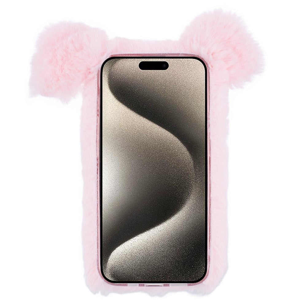 iPhone 15 Pro fleksibelt plastdeksel m. Pels - Gris - Rosa
