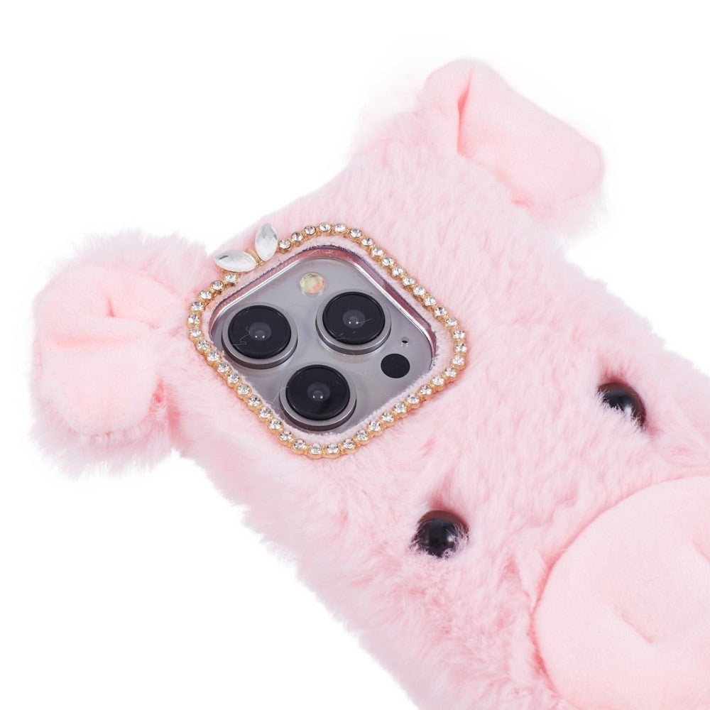 iPhone 15 Pro fleksibelt plastdeksel m. Pels - Gris - Rosa