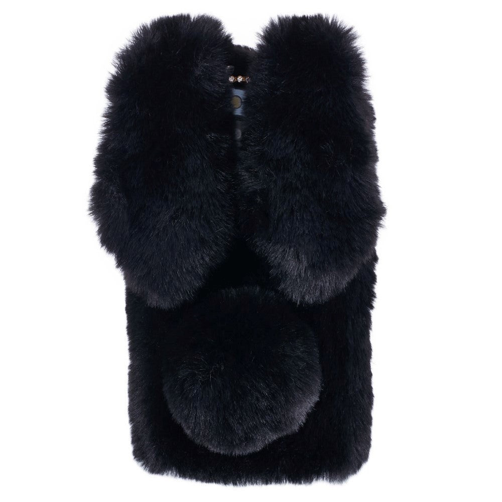 iPhone 15 Pro fleksibelt plastdeksel m. Pels - Kaninører - Svart