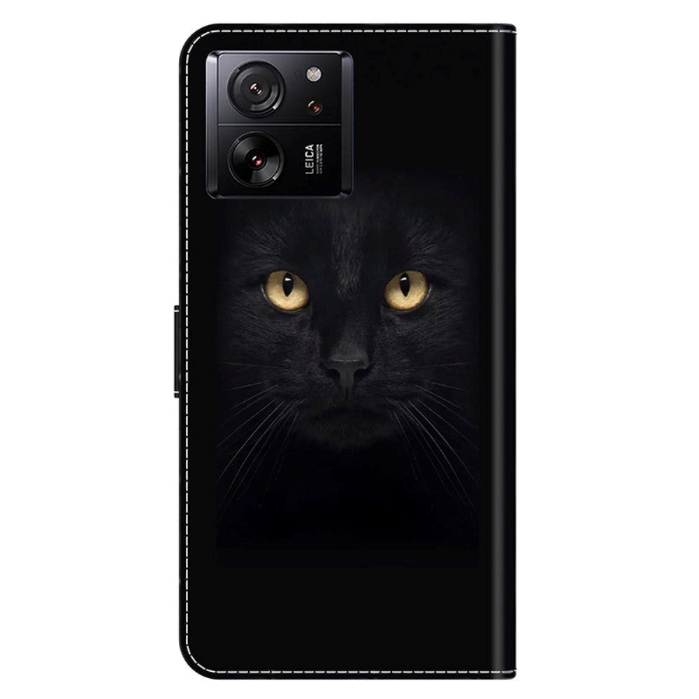 Xiaomi 13T / 13T Pro Leather Flip Cover m. Lommebok og trykk - Black Cat
