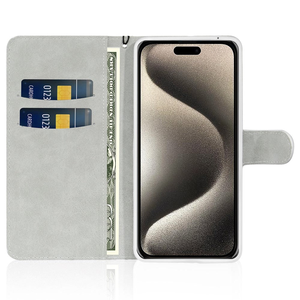 iPhone 15 Pro Leather Flip Cover m. Veske og stropp - Glitter Design - Svart