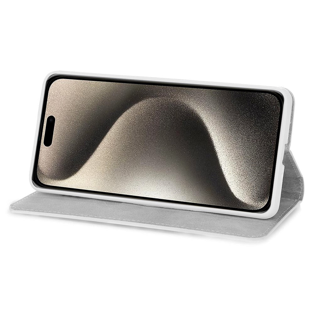 iPhone 15 Pro Leather Flip Cover m. Veske og stropp - Glitter Design - Svart