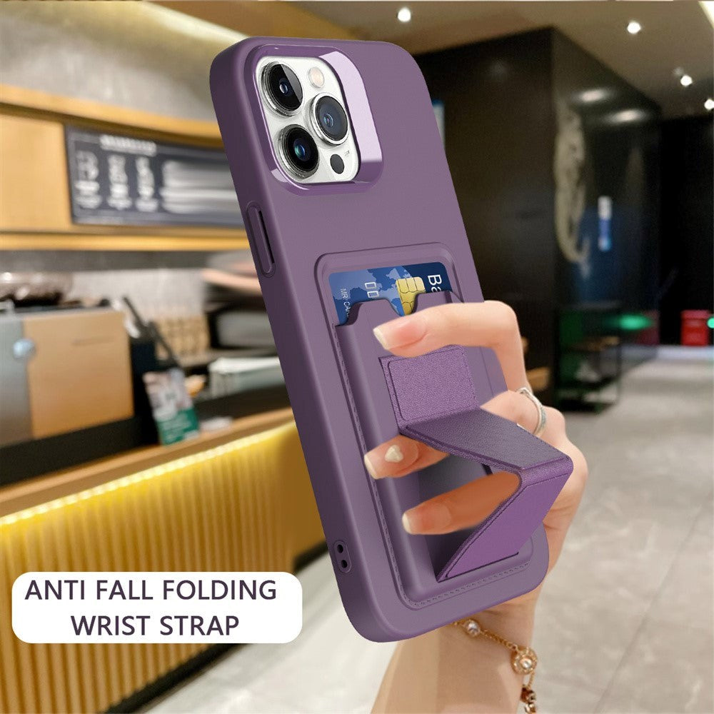 iPhone 15 Pro Max fleksibelt plastdeksel m. Kortholder & Stativ - Mørk lilla