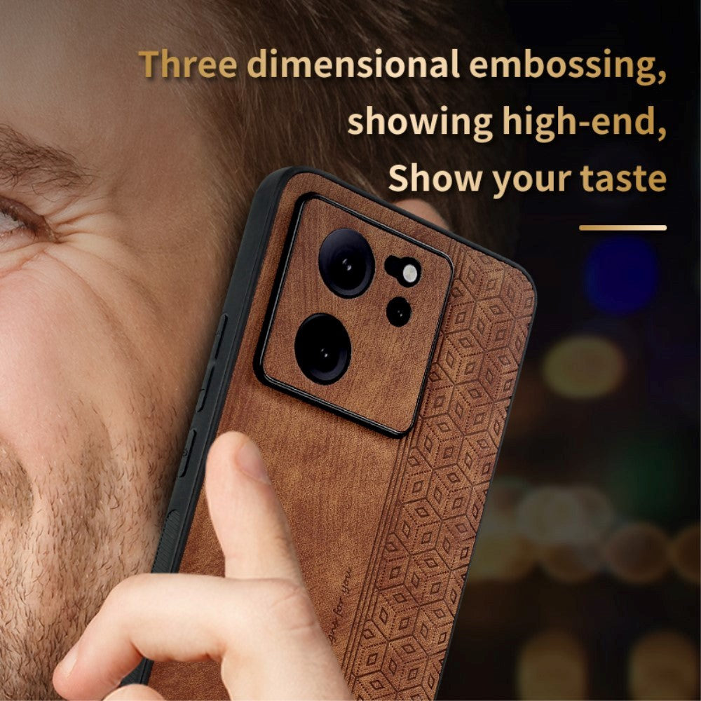 Xiaomi 13T / 13T Pro AZNS Læderbelagt Plastik Bagside Cover m. Mønster - Brun