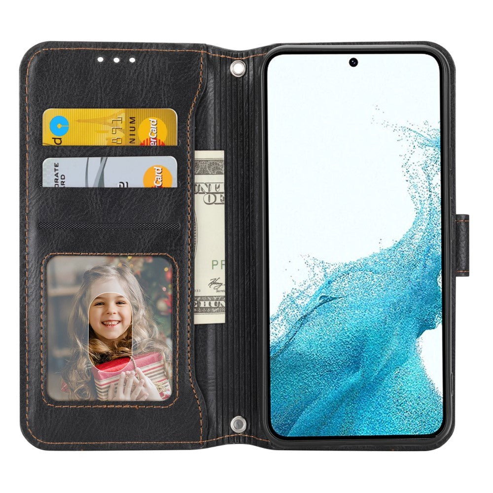 Samsung Galaxy A25 (5G) Flip-deksel i lær m. Glidelåslomme og stropp - Svart