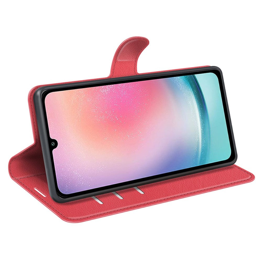 Samsung Galaxy A25 (5G) Litchi Leather Flip Cover m. Lommebok - Rød