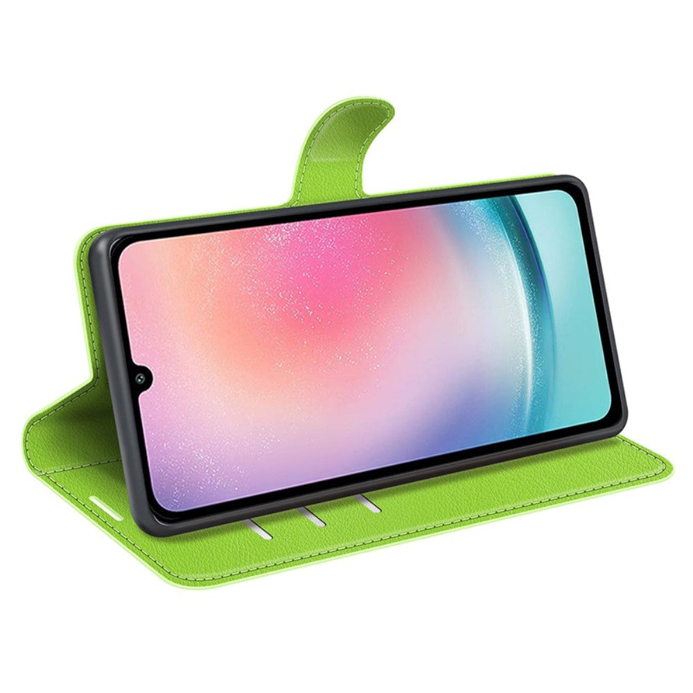 Samsung Galaxy A25 (5G) Litchi Leather Flip Cover m. Lommebok - Grønn