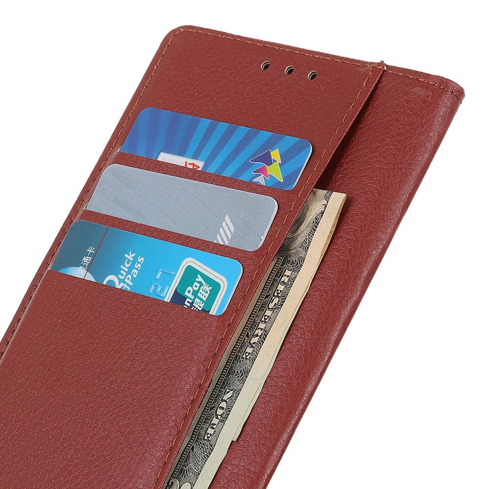 Samsung Galaxy S24 Ultra Litchi Leather Flip Cover m. Lommebok - Brun