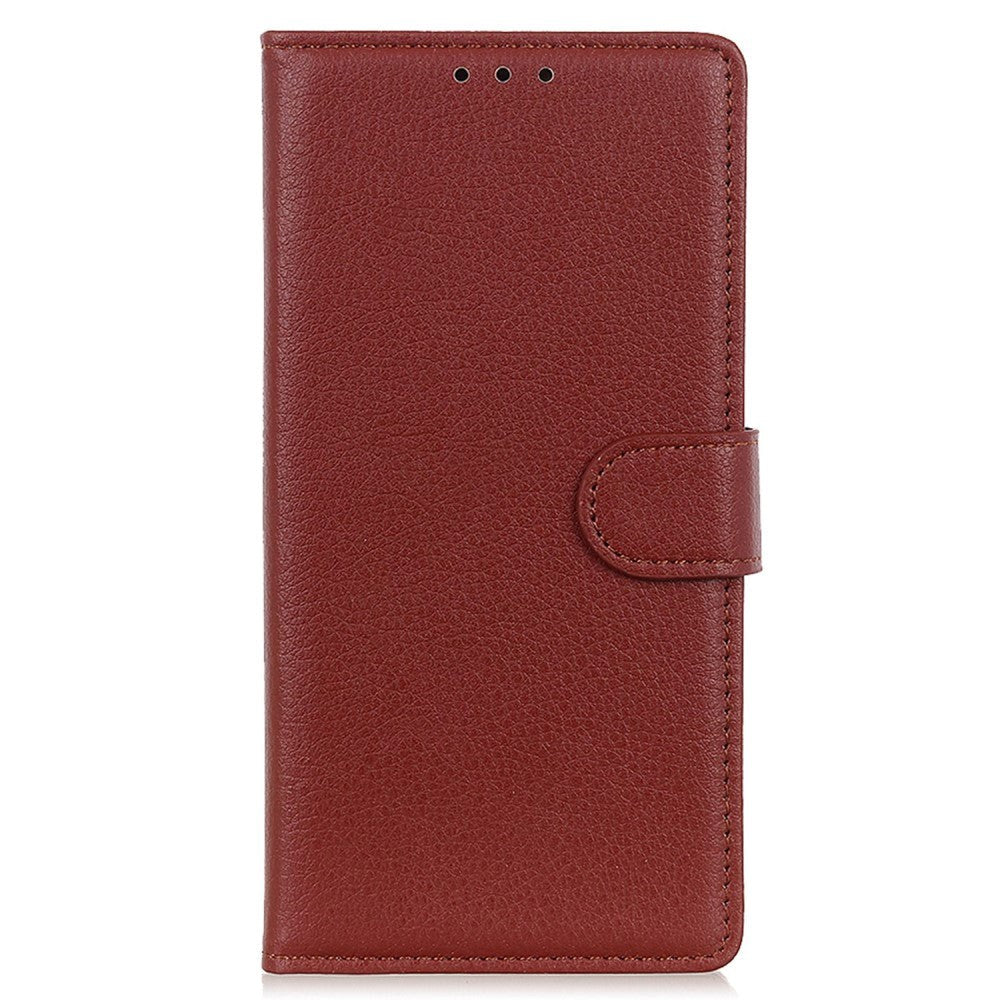 Samsung Galaxy S24 Ultra Litchi Leather Flip Cover m. Lommebok - Brun