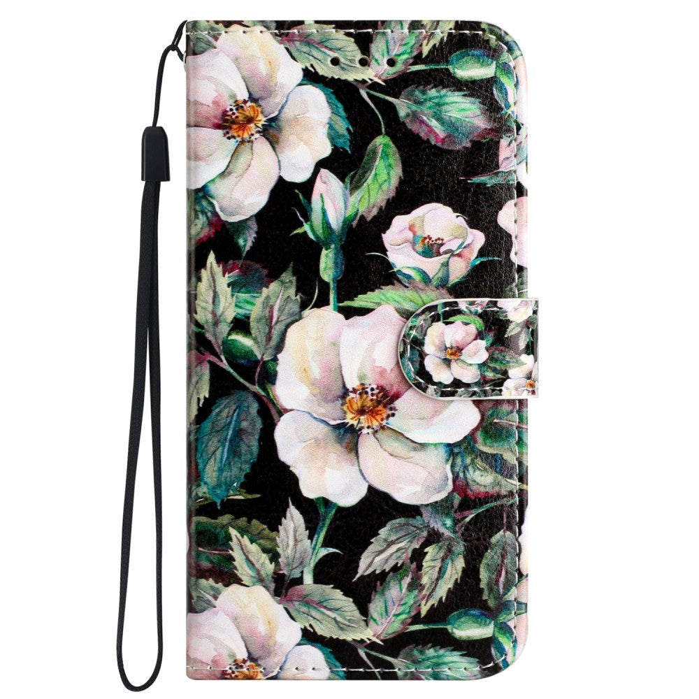 Samsung Galaxy S24 Leather Flip Cover m. Veske og stropp - Magnolia Flowers