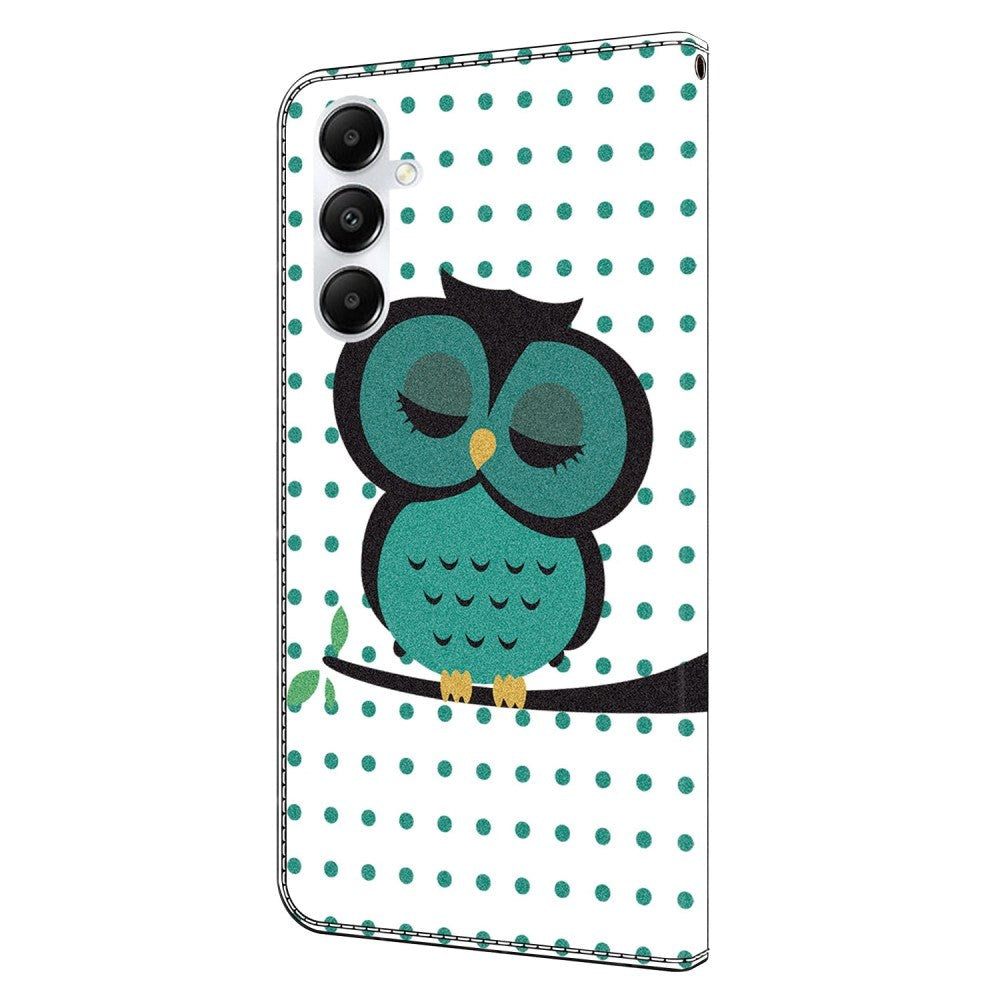 Samsung Galaxy A05s flip-deksel i lær m. Lommebok og stativfunksjon - Sovende ugle