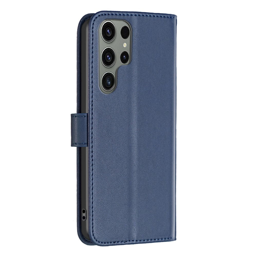 Samsung Galaxy S24 Ultra Artificial Leather Flip Cover m. Stativ og kortholder - blå