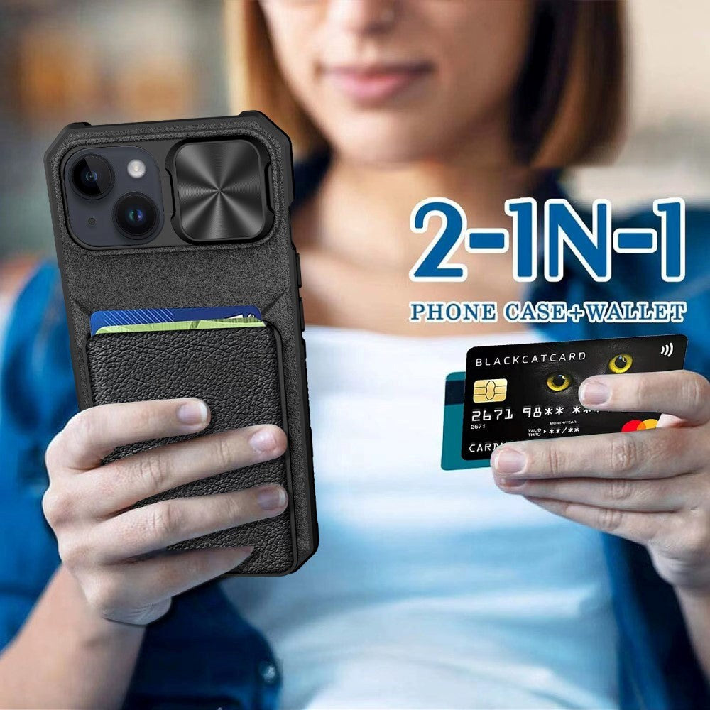 iPhone 15 Hybrid Craftsman Bakdeksel m. Kortholder & Cam Slider - MagSafe-kompatibel - Svart