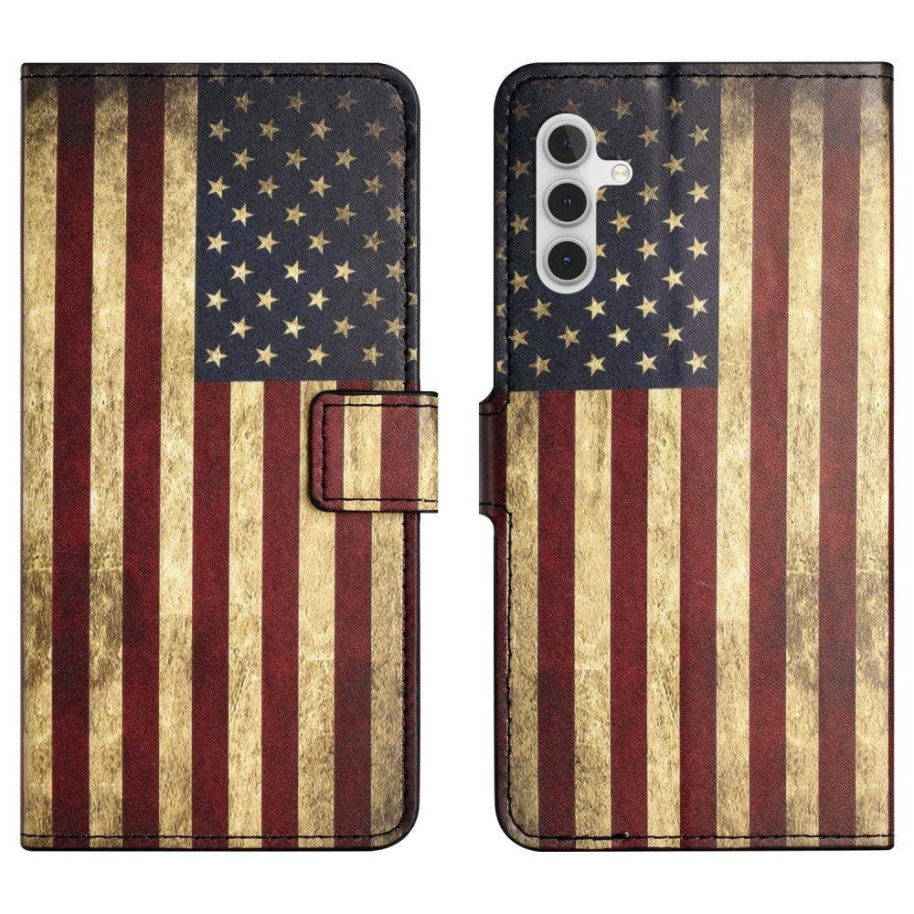 Samsung Galaxy S24 Leather Flip Cover m. Lommebok og stativfunksjon - amerikansk flagg
