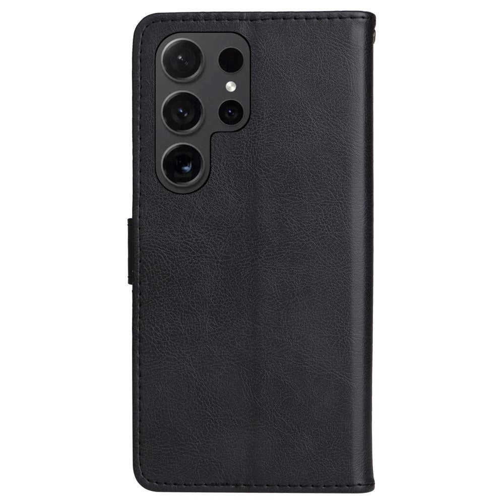 Samsung Galaxy S24 Ultra Leather Flip Cover m. Lommebok og stropp - Svart