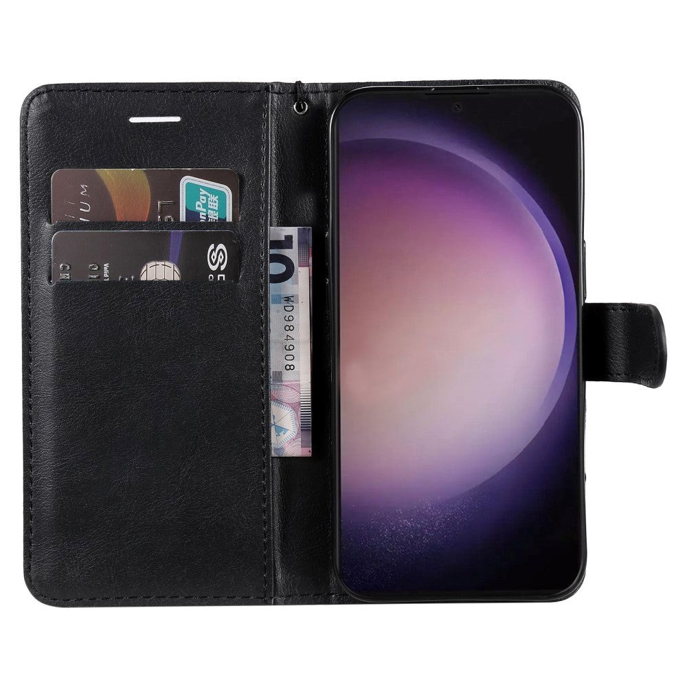 Samsung Galaxy S24 Ultra Leather Flip Cover m. Lommebok og stropp - Svart