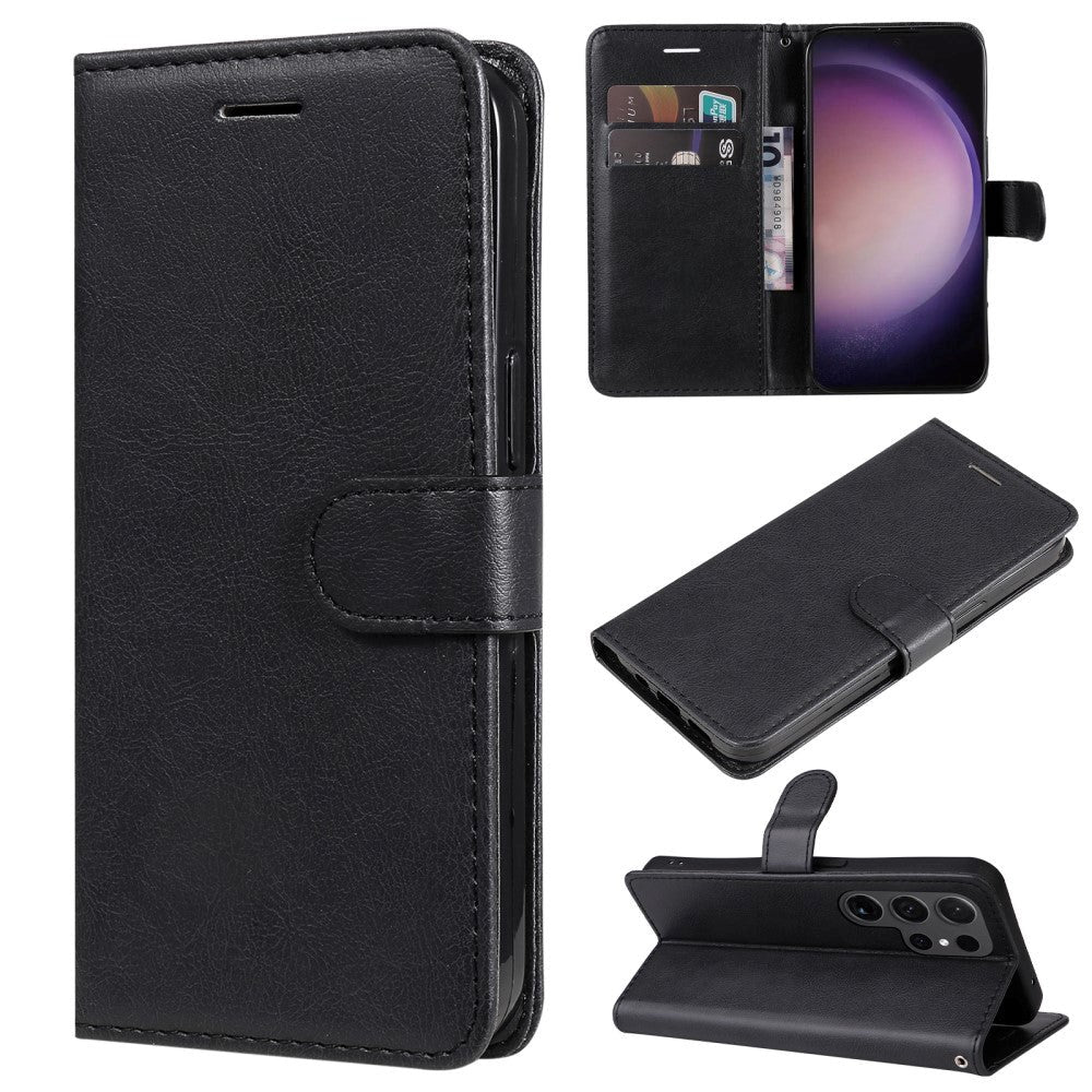 Samsung Galaxy S24 Ultra Leather Flip Cover m. Lommebok og stropp - Svart