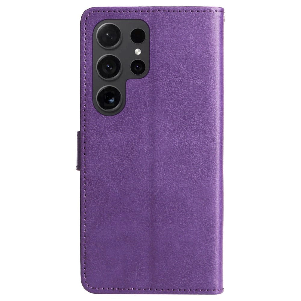 Samsung Galaxy S24 Ultra Leather Flip Cover m. Veske og stropp - Lilla
