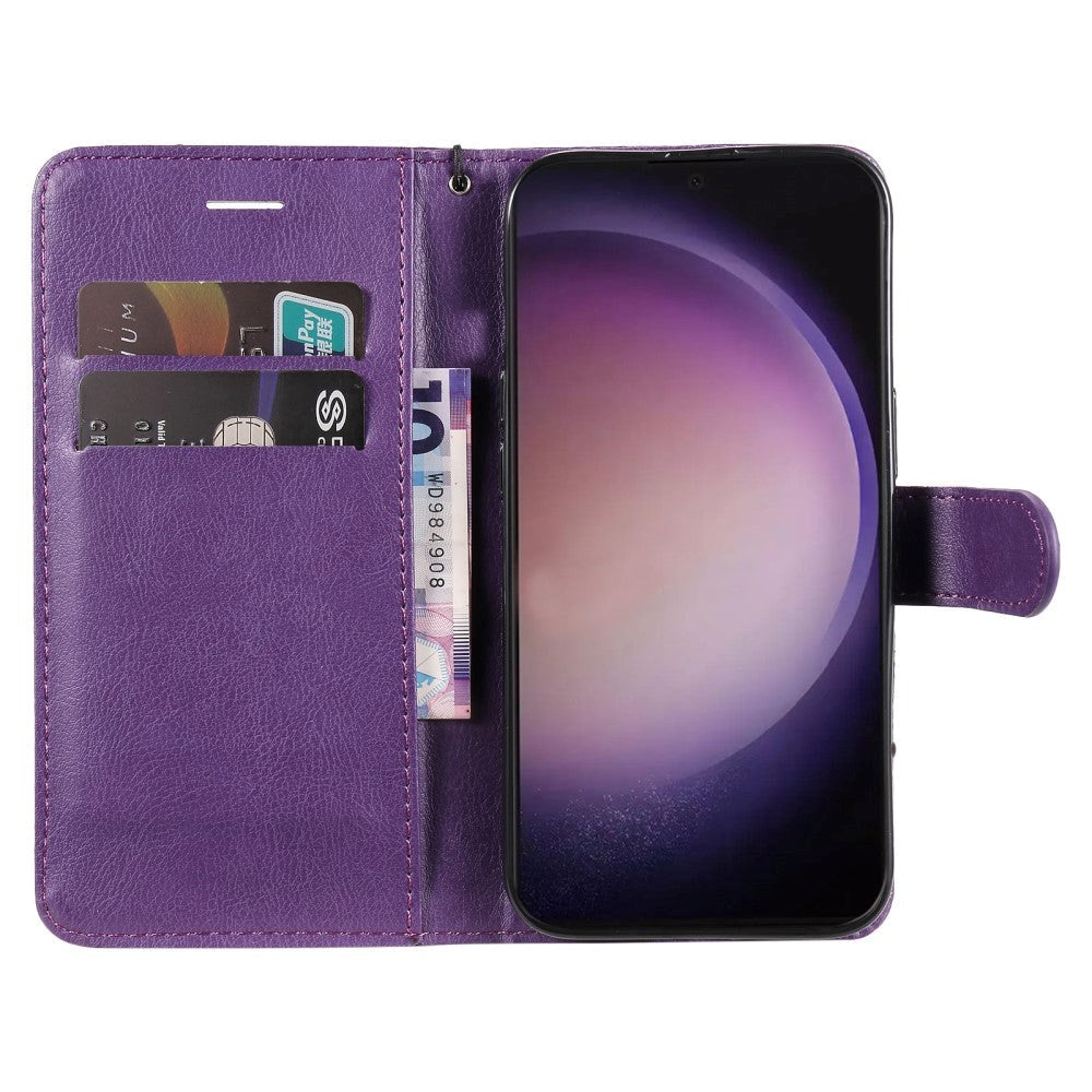 Samsung Galaxy S24 Ultra Leather Flip Cover m. Veske og stropp - Lilla