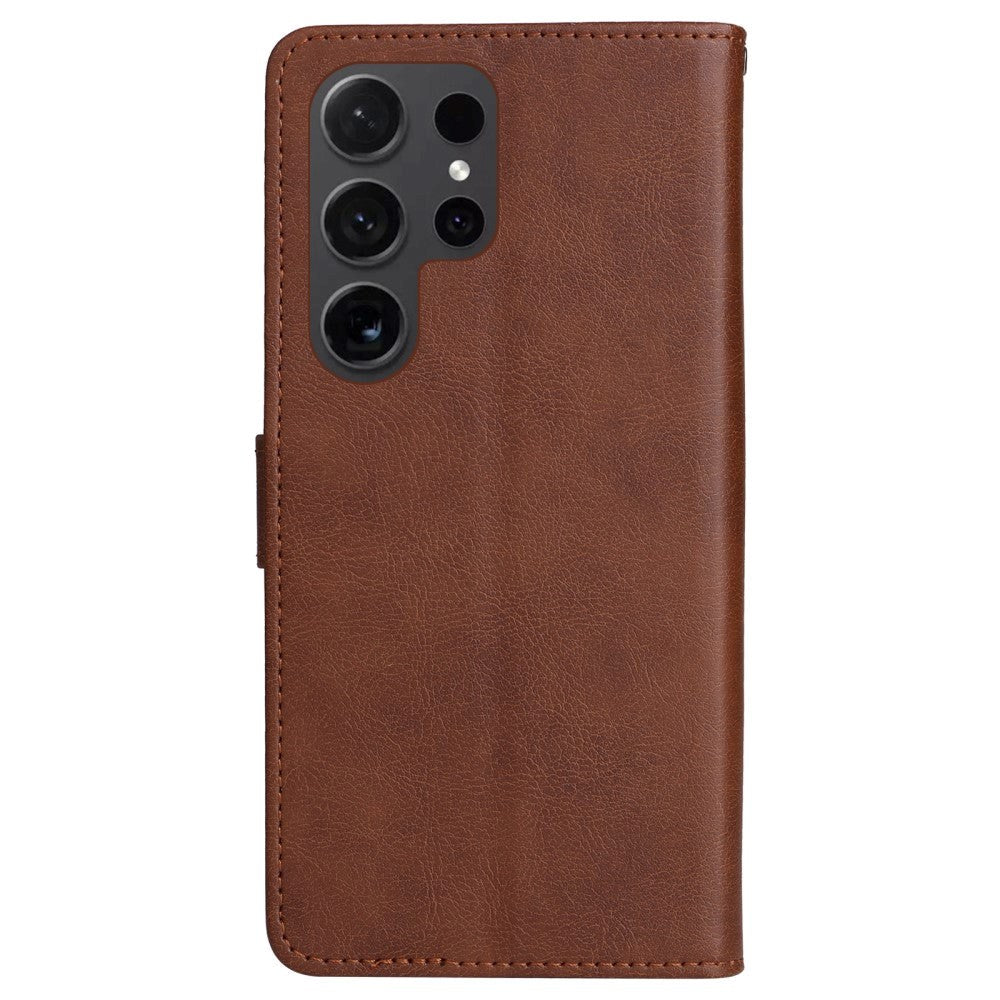 Samsung Galaxy S24 Ultra Leather Flip Cover m. Lommebok og stropp - Brun