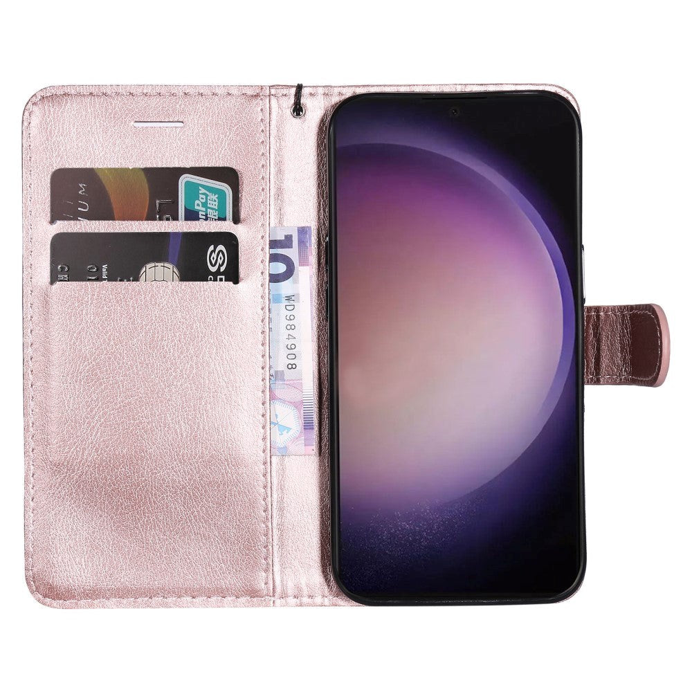 Samsung Galaxy S24 Ultra Leather Flip Cover m. Lommebok og stropp - Rose gull