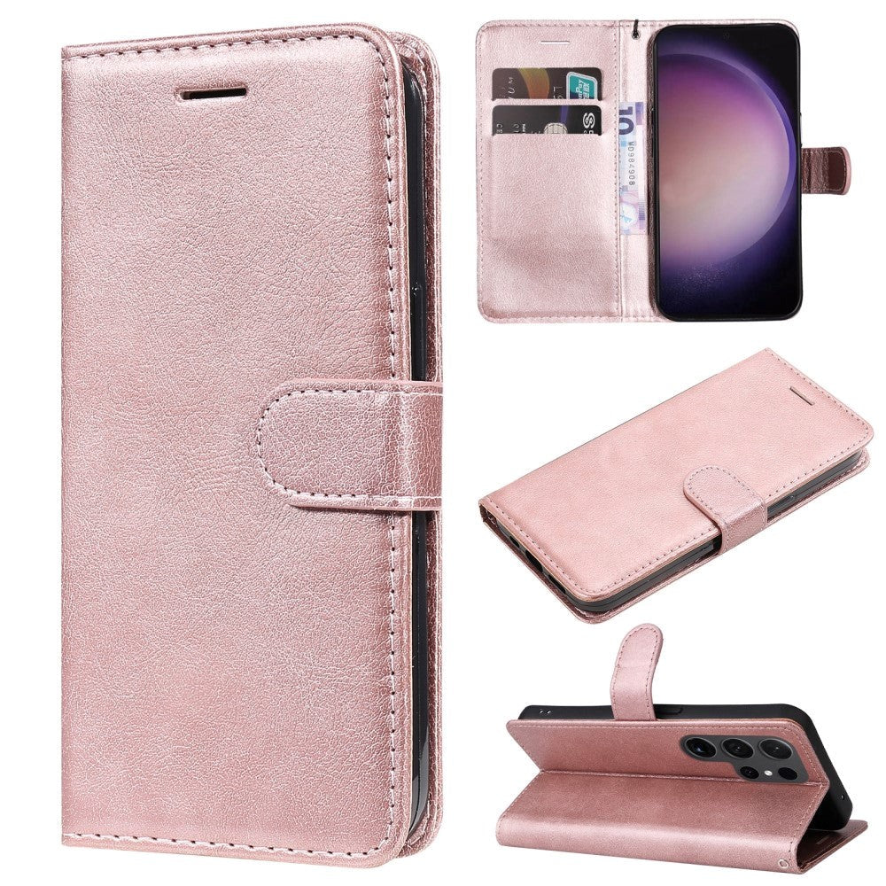 Samsung Galaxy S24 Ultra Leather Flip Cover m. Lommebok og stropp - Rose gull