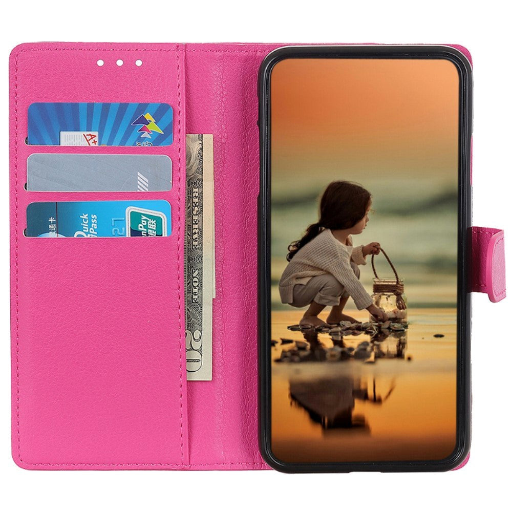 Xiaomi 14 Pro Litchi Leather Flip Cover m. Lommebok - Rosa