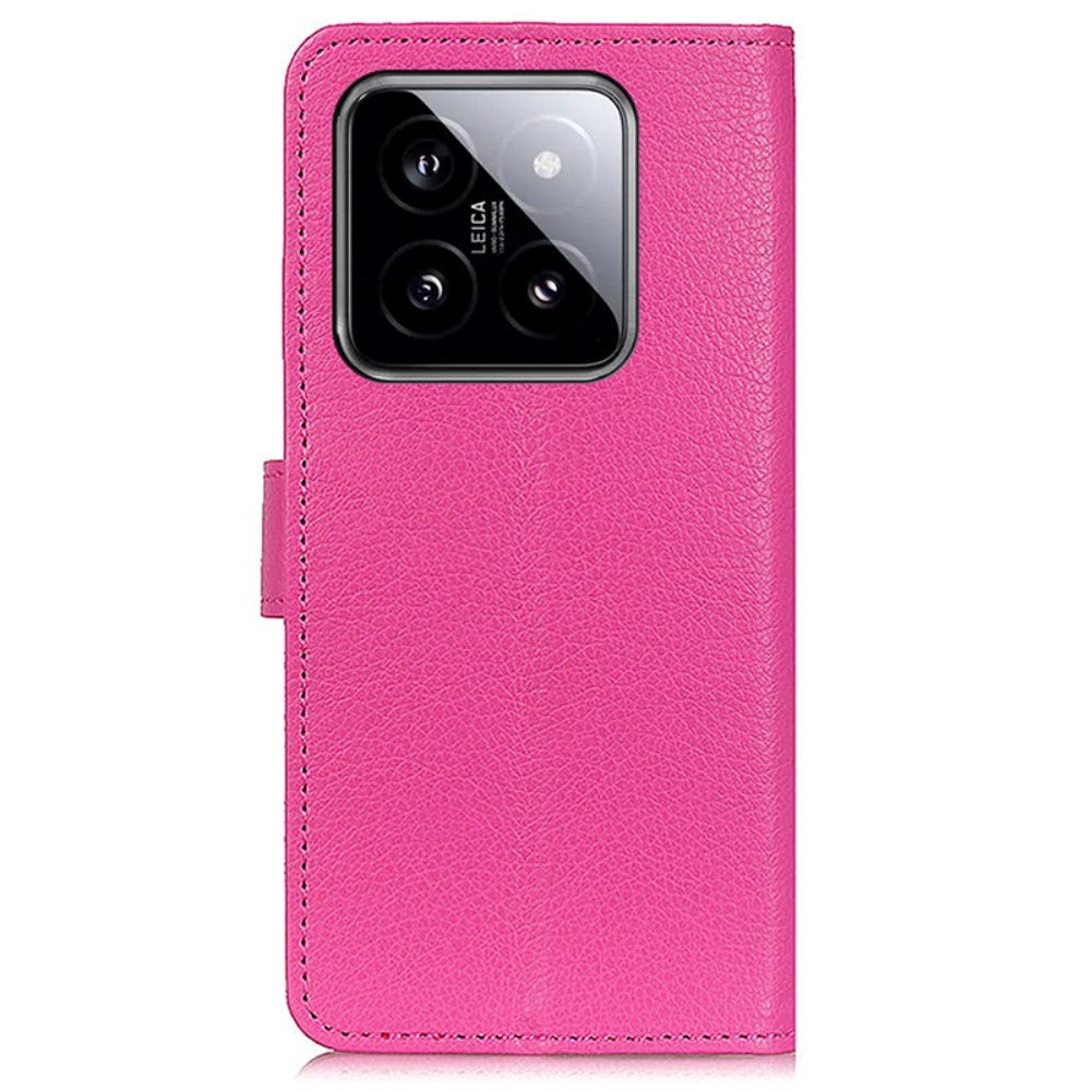 Xiaomi 14 Pro Litchi Leather Flip Cover m. Lommebok - Rosa