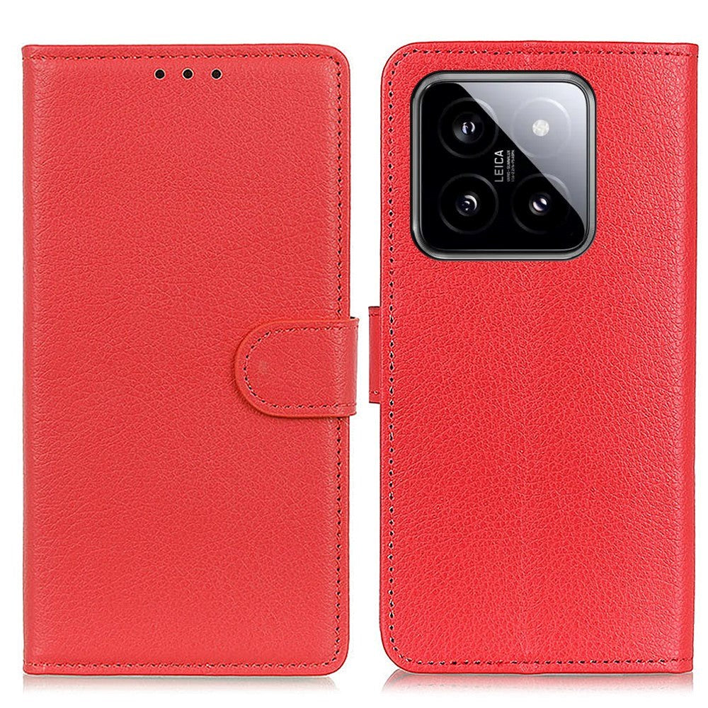 Xiaomi 14 Pro Litchi Leather Flip Cover m. Lommebok - Rød