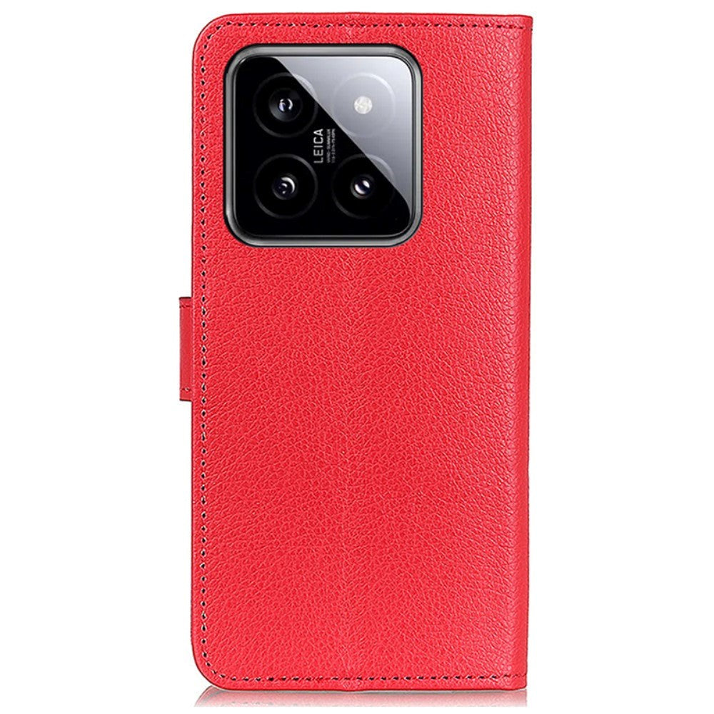 Xiaomi 14 Pro Litchi Leather Flip Cover m. Lommebok - Rød