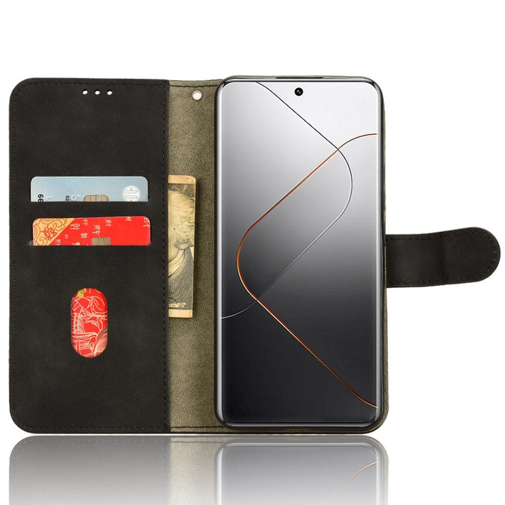 Xiaomi 14 Pro Leather Flip Cover m. Kortholder og stativfunksjon - svart