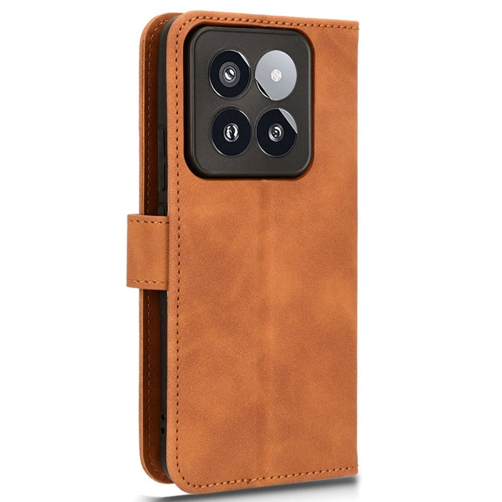 Xiaomi 14 Pro Leather Flip Cover m. Kortholder og stativfunksjon - brun