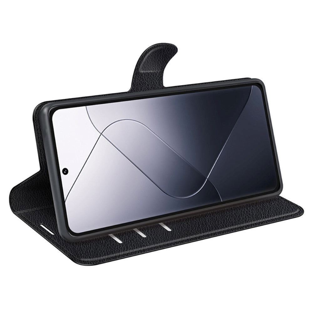 Xiaomi 14 Pro flip-deksel i kunstskinn m. Kortholder og stativfunksjon - svart