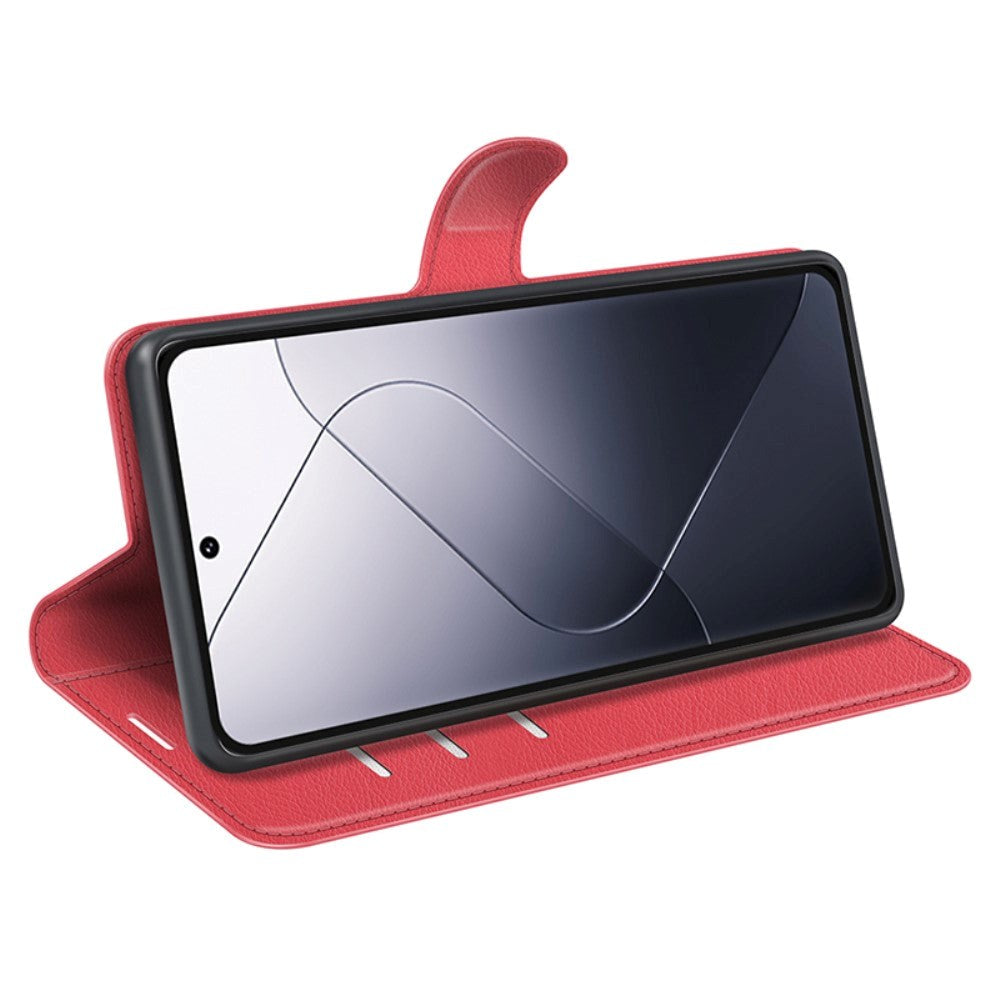 Xiaomi 14 Pro flip-deksel i kunstskinn m. Kortholder og stativfunksjon - rød