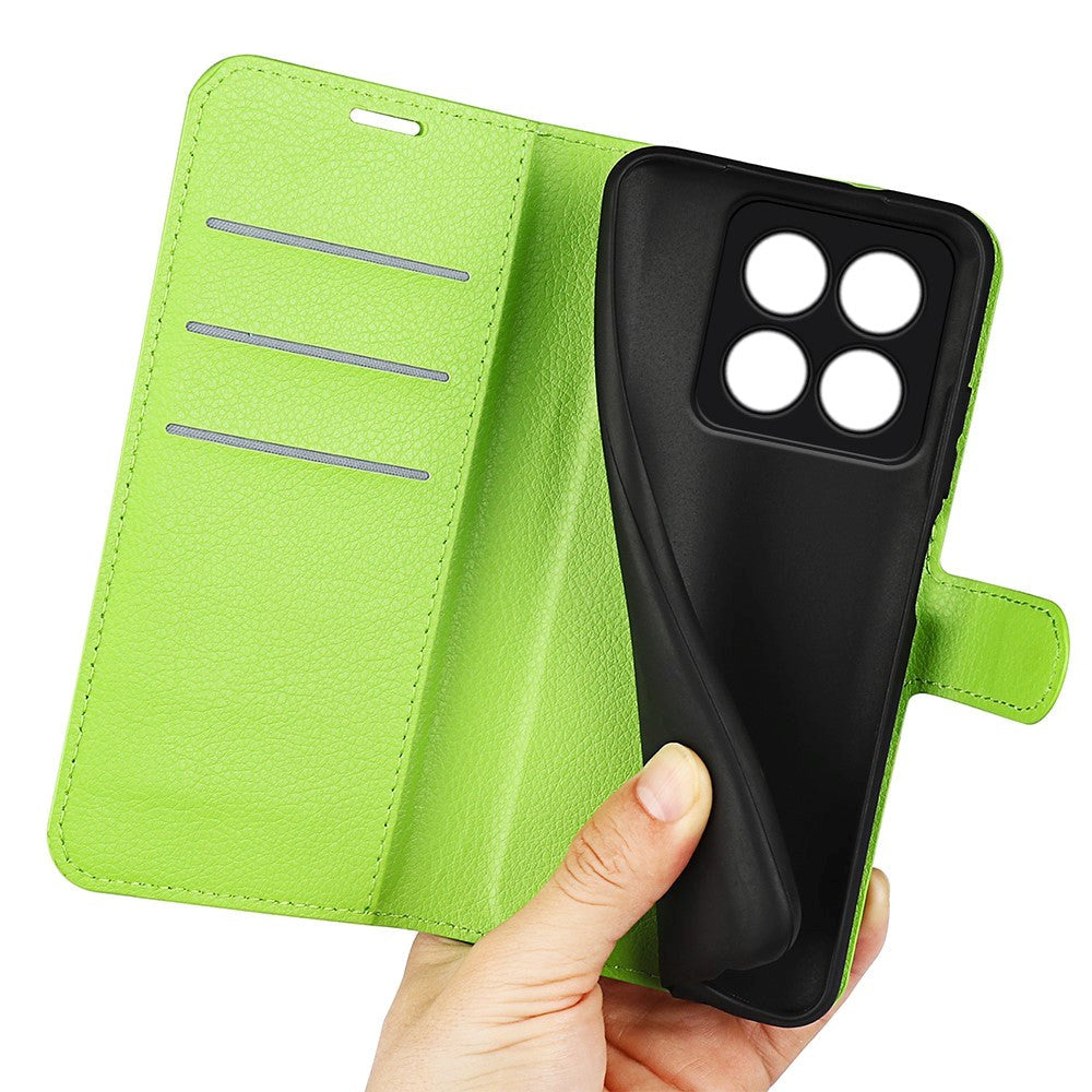 Xiaomi 14 Pro flip-deksel i kunstskinn m. Kortholder og stativfunksjon - Grønn